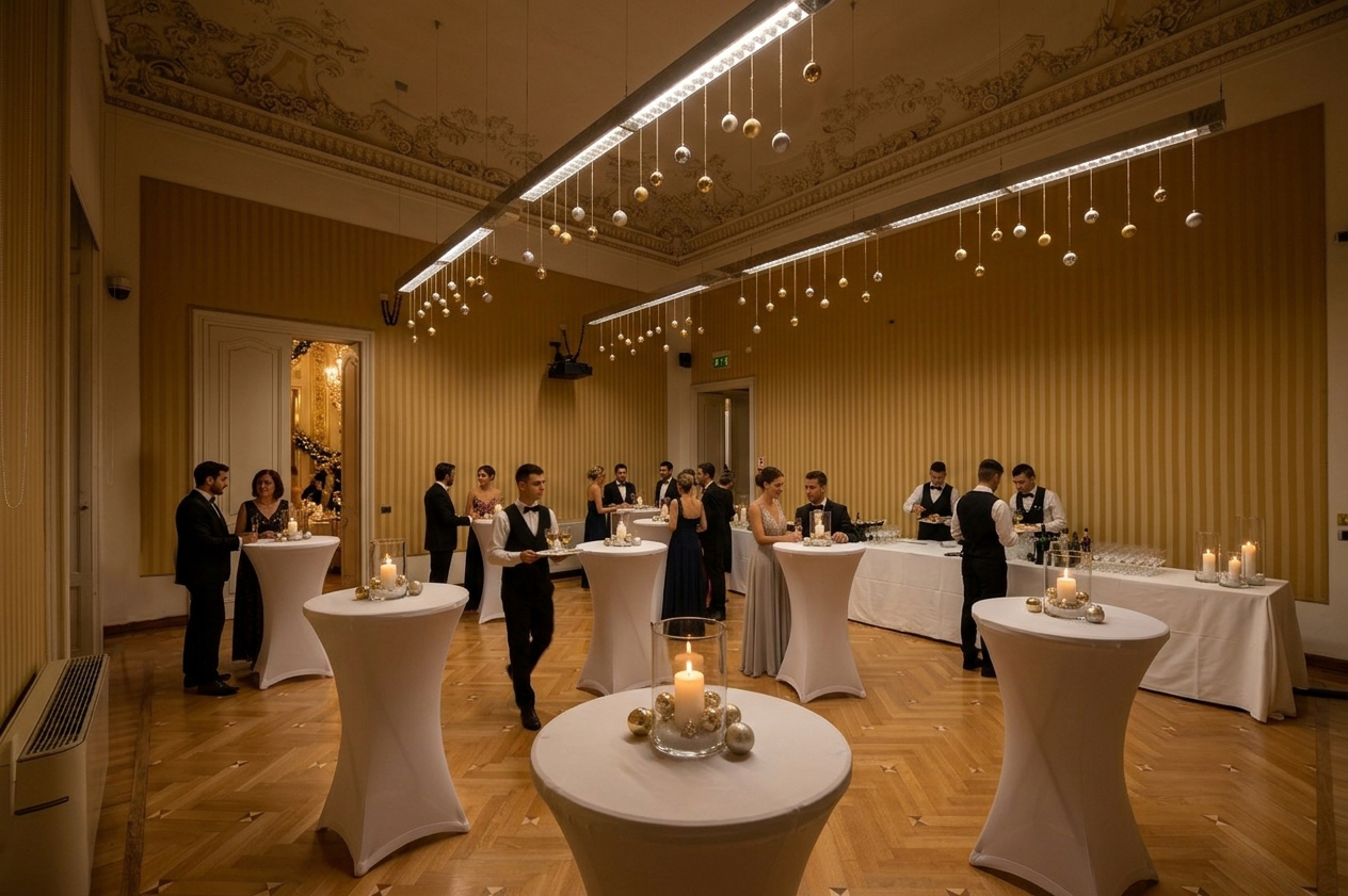 Aperitivo aziendale di Natale nella Sala Dorata di Villa Quartara